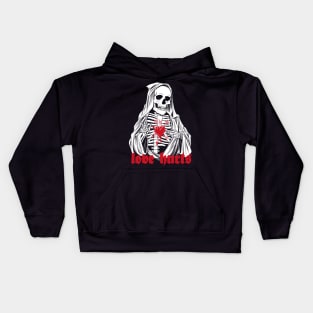 Love Hurts Death is Forever Skull Valentines Kids Hoodie